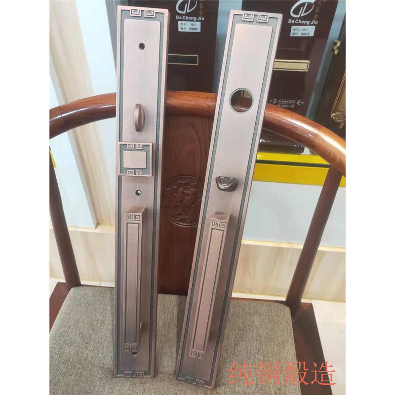 新中式黄铜古典铜锁双开门门把手木门纯铜芯农村别墅按压全铜门锁