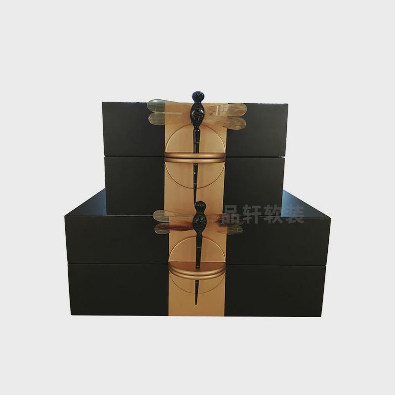 软装收纳盒烤漆工艺品样板房新中式装饰书柜衣橱柜展示摆件储物盒