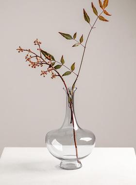 束刻高级感干花透明花瓶餐厅办公桌玻璃花插容器家居装饰品摆件