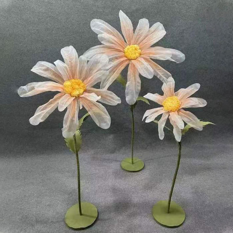 新款婚庆雏菊手工纸花场景布置花橱窗装饰道具纱花丝网婚礼路引花