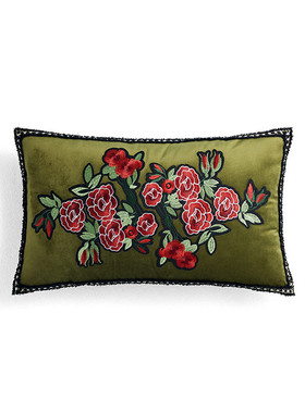 3bsa偏爱集美式复古抱枕荷叶边客厅沙发法式绿色绣花玫瑰腰枕靠垫