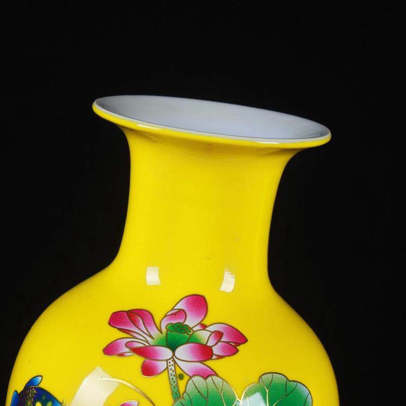 景德镇陶瓷器摆件黄色荷花瓶鱼尾鱼花瓶现代客厅家居装饰品花插