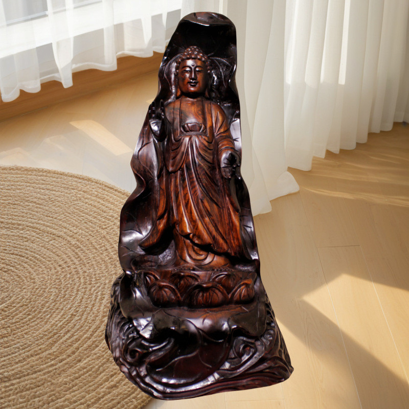 中式老挝大红酸枝木实木人物像手工根雕交趾黄檀红木释迦摩尼佛像