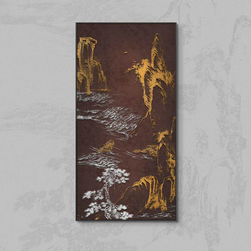 客厅沙发背景墙3d风景立体浮雕装饰画新中式入户玄关挂画餐厅中堂