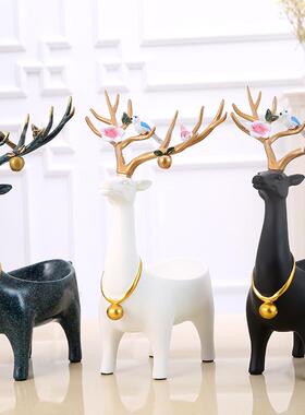 树脂创意家居鞋柜钥匙桌面收纳盒欧式摆件客厅茶几装饰品麋鹿玄关