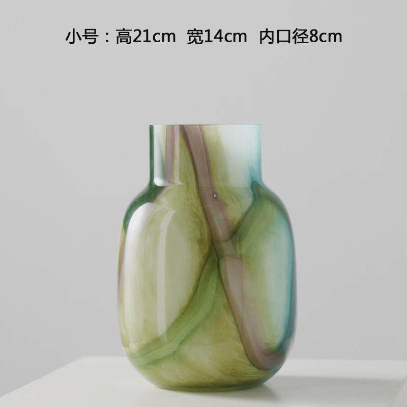 高端流体彩色水墨大肚玻璃花瓶摆件客厅电视柜餐桌水养装饰品插花