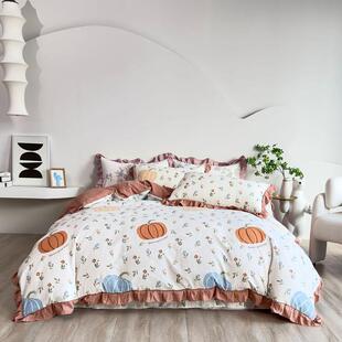 2024秋冬新款款床盖印花超柔云纱棉系列四件套可爱床单被套