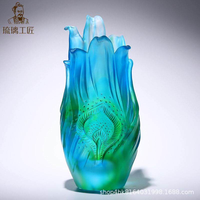 琉璃工艺品花瓶羽毛孔雀电视柜酒柜玄关客厅装饰品摆件小众设计感