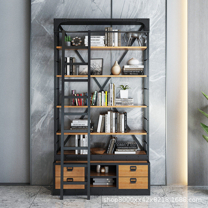 实木老板桌工作台办公室带总经理侧柜电脑书桌台式铁艺原木办公桌