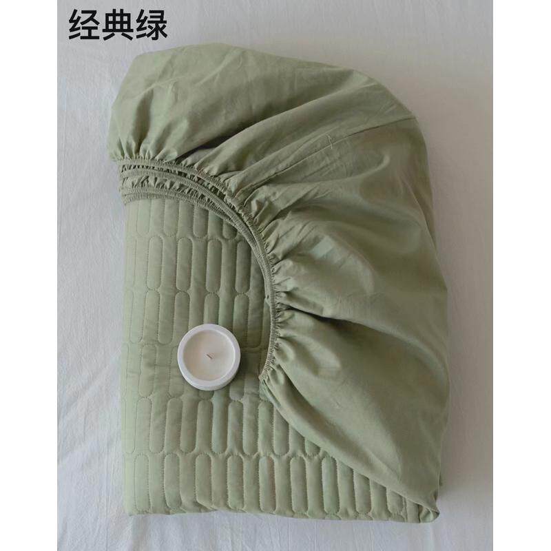 韩式博主风纯色直条绗缝夹棉全棉床罩加高全包围床垫保护套床笠++