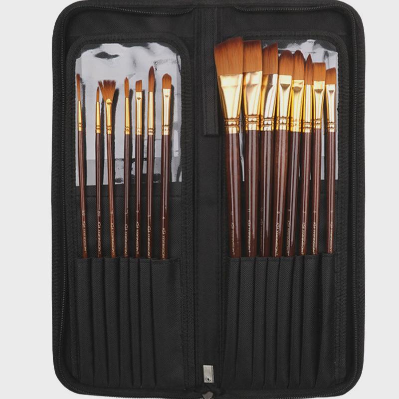 中盛美术材画画笔套装扇形笔水粉水彩油画笔15支套装带笔包