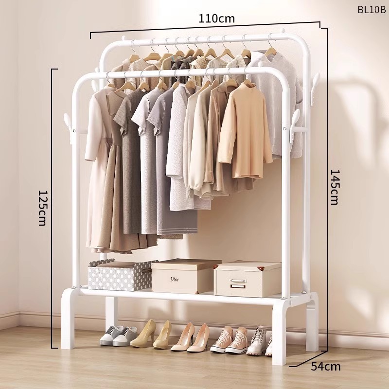 简易晾衣架落地卧室家用双杆挂衣架室内客厅可移动衣物收纳衣帽架