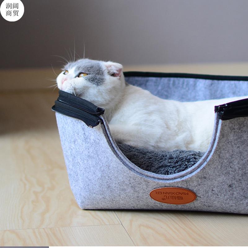 毛毡宠物窝夏季半封闭纯色猫屋狗窝容量大方形可拆洗式毛毡猫窝