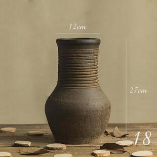 土陶罐花瓶摆件花盆客厅美式复古瓶子创意做旧仿古粗陶陶盆插干花