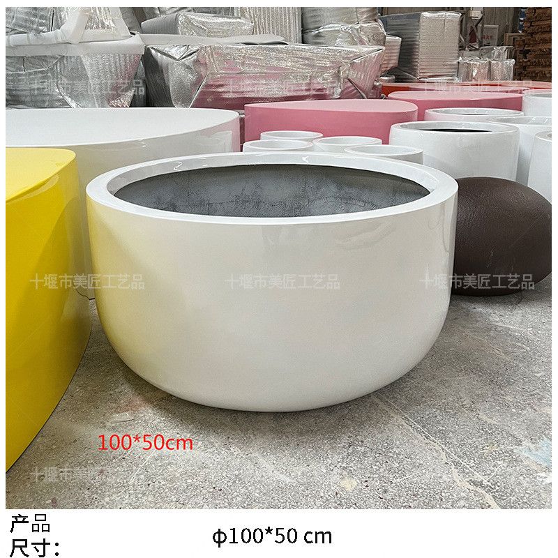 玻璃钢花盆商业美陈花钵现代简约花器摆件圆形花坛售楼处花箱花池