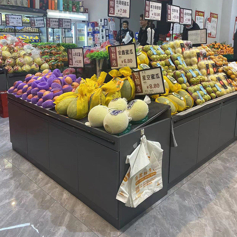 厂家直供水果货架水果店梯形柜货架双面单面木板款水果店展示架