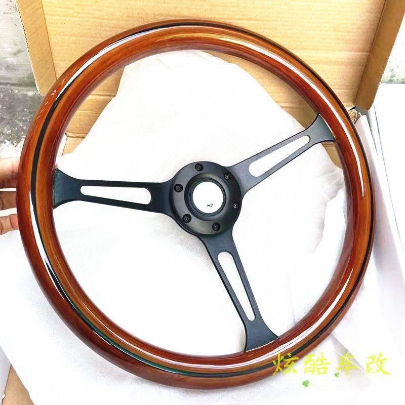 适用于普桑捷达东南路虎15寸38cm3电镀木质木制复古桃木方向盘