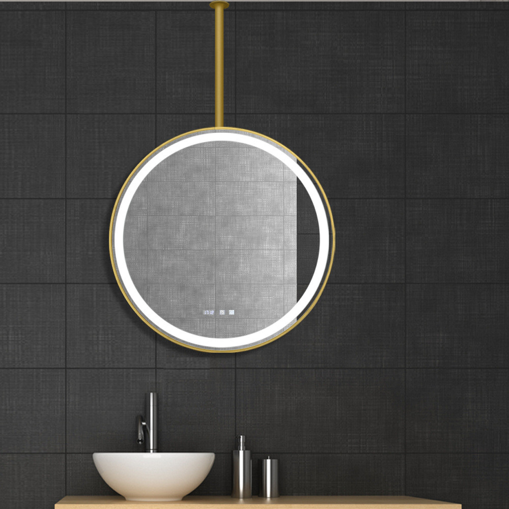 吊天花板单双面带灯北欧镜装饰镜酒店民宿浴室镜过道悬挂吊杆圆镜