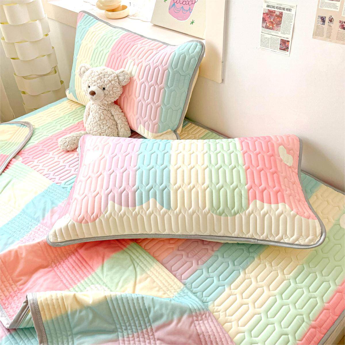 aza32023新款无乳胶枕套花边一对夏季凉感冰丝48cmx74cm凉席枕头