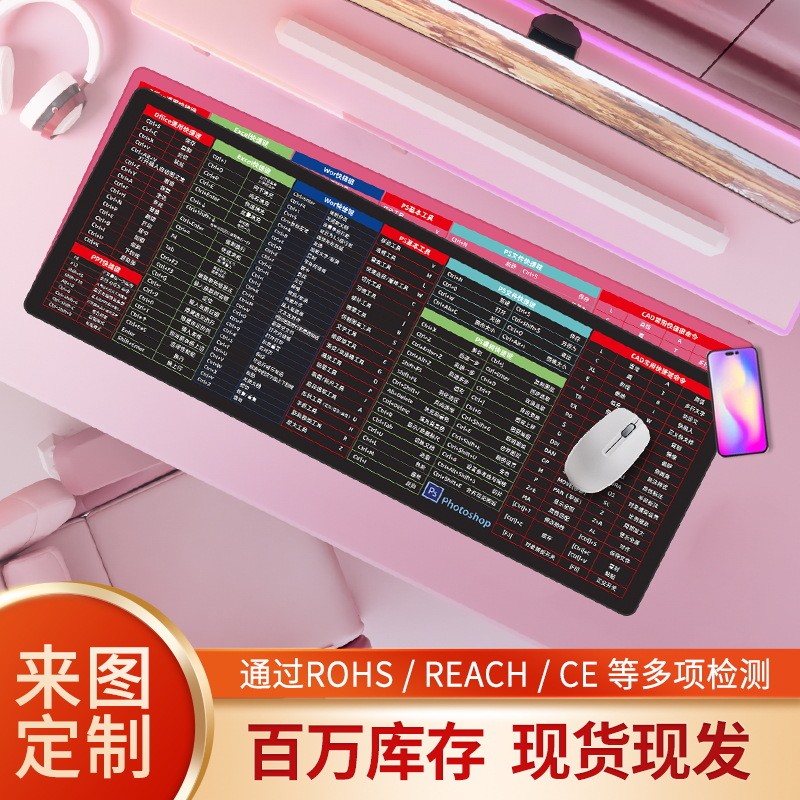 办公防滑橡胶滑鼠垫男女生写字电脑桌垫超大耐脏加厚快捷键鼠标垫