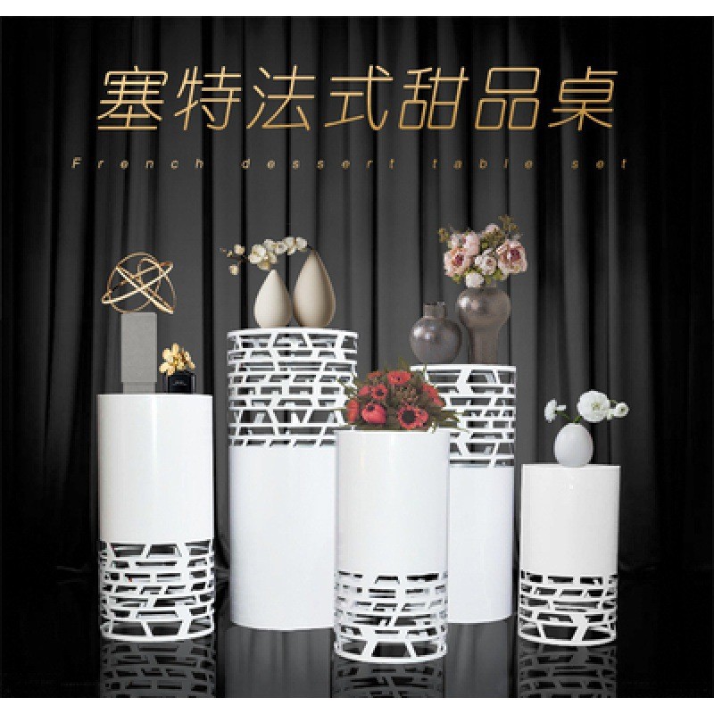 装饰摆件铁艺婚庆道具圆柱甜品桌圆筒方甜品台签到区生日派对新款