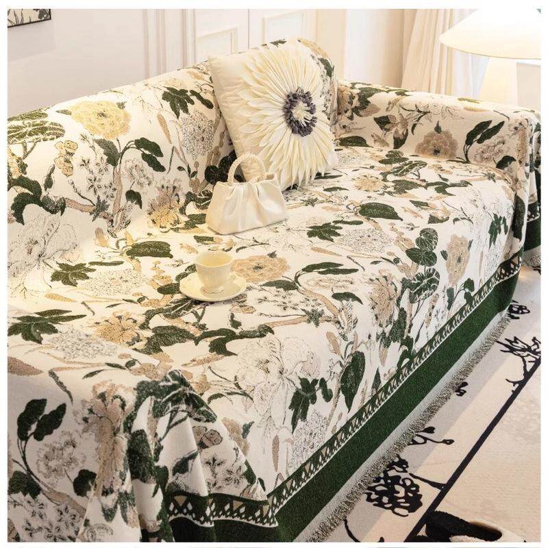 法式雪尼尔沙发巾沙发盖布一整张全盖沙发毯垫高级感印花四季通用