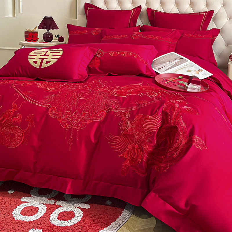 轻奢床单被套结婚四件套大红色高级感新婚庆床上用品喜被婚嫁婚礼