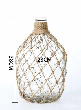 手工复古文艺客厅餐桌摆件玻璃花瓶花器干花麻绳花瓶小口透明水培