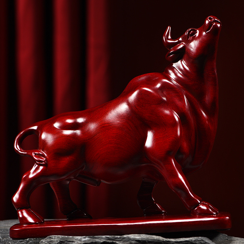 木雕摆件牛实木质雕刻动物生肖家居中式客厅书桌玄关红木工艺礼品