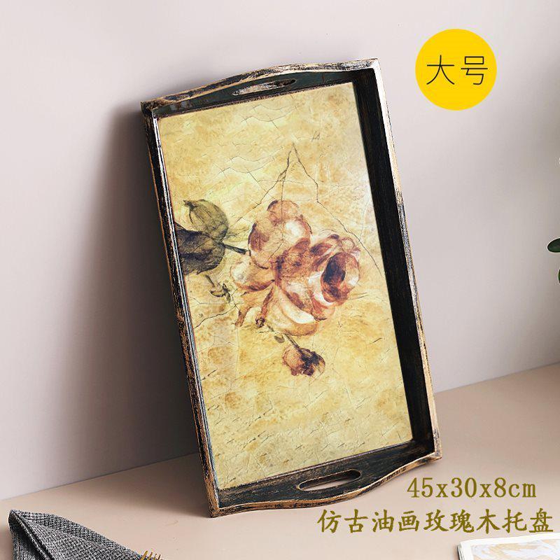美式复古茶盘托盘长方形茶水果盘木质北欧创意家用客厅冷水杯收纳