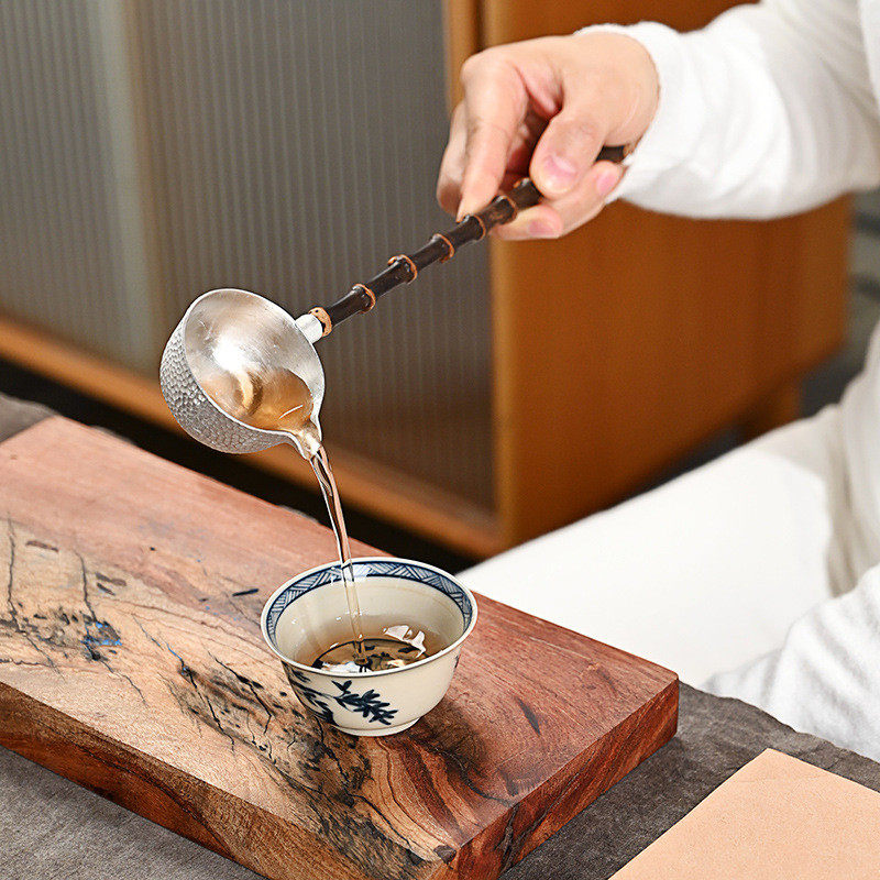 围炉煮茶纯锡紫竹柄茶漏茶滤网茶铲茶勺茶具配件功夫茶具打水勺