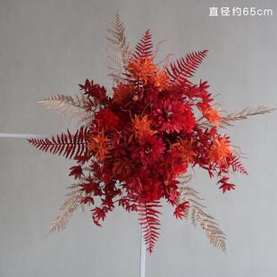 中式婚庆路引牡丹花点背景挂花拱门花艺摆件婚礼装饰迎宾花柱布置