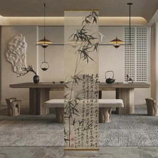 半透玄关金鱼莲花双面透景屏风纱中式山水卷帘隔断帘挂帘水墨纱帘