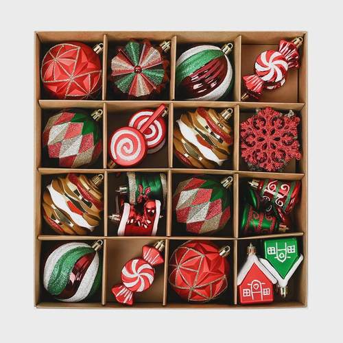 新款圣诞节装饰品40pk异形手绘塑料球节日聚会布置挂件圣诞球套装