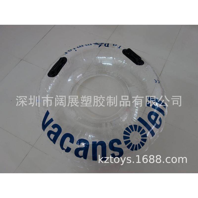 现货加厚PVC水上成人充气透明游泳圈带把手划水圈