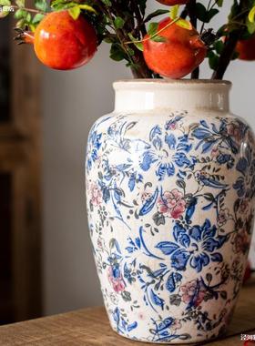 热销JK慕空间古风中式欧式青花瓷烧制破裂纹路陶瓷花瓶客厅玄关装