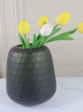 轻奢样板间磨砂玻璃大花瓶摆件落地玄关客厅欧式干花装饰品摆设