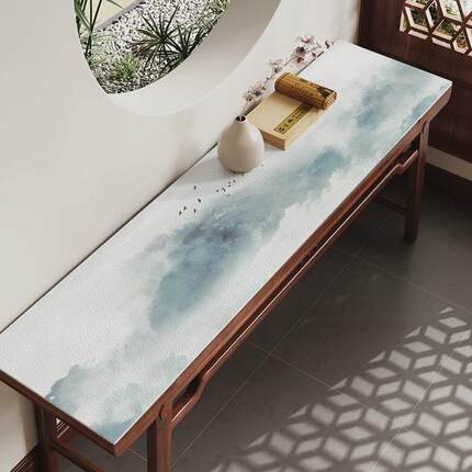 新中式条案桌垫窄长条供桌条几台布家用可擦洗皮革玄关柜茶几桌布