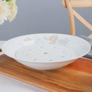轻奢骨瓷饺子盘碟子家用双层沥水盘餐具陶瓷水饺盘子圆形水果盘