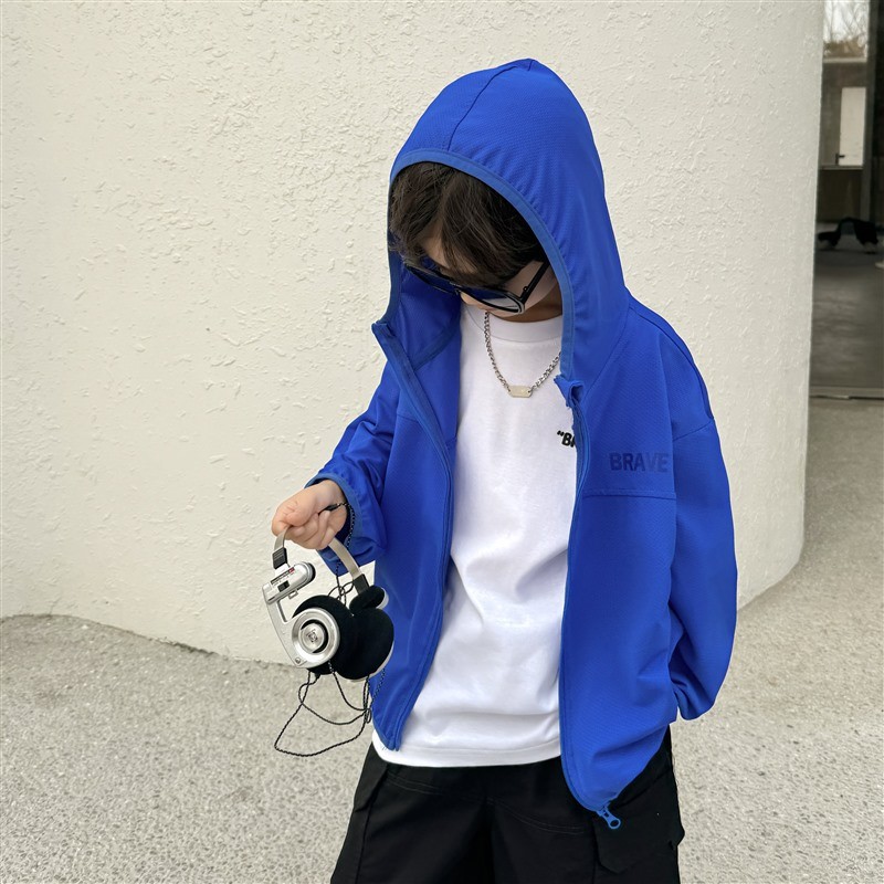 海妈家2025男孩女童连帽轻薄透气网眼外套儿童纯色防晒衣服童装潮