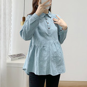 大码 孕妇娃娃衫 宽松纯棉衬衣 时尚 百搭打底衣韩版 春秋新款 长袖