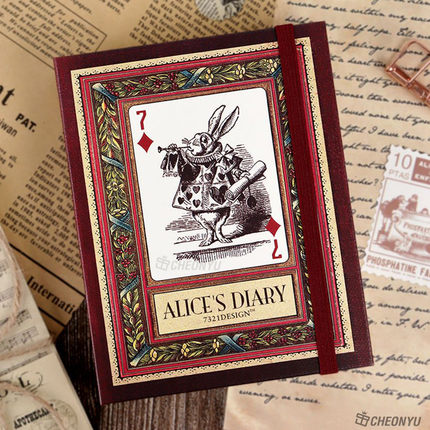 7321复古爱丽丝万年历厚日记日计划日程本记事本硬面绑带手帐本子