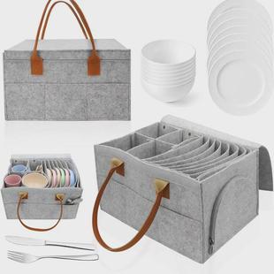 野餐毛毡餐具收纳包新款 露营盘子杯子便携分层防尘储物袋