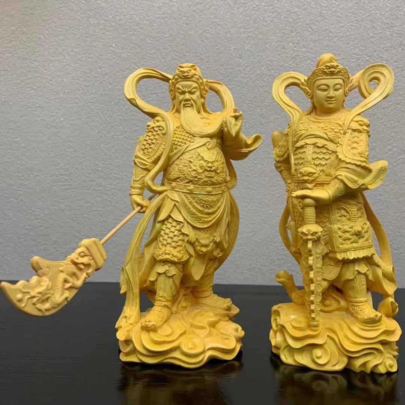 黄杨木雕关公伽蓝韦供奉尊者菩萨摆件左右护法神像门神陀家居饰品