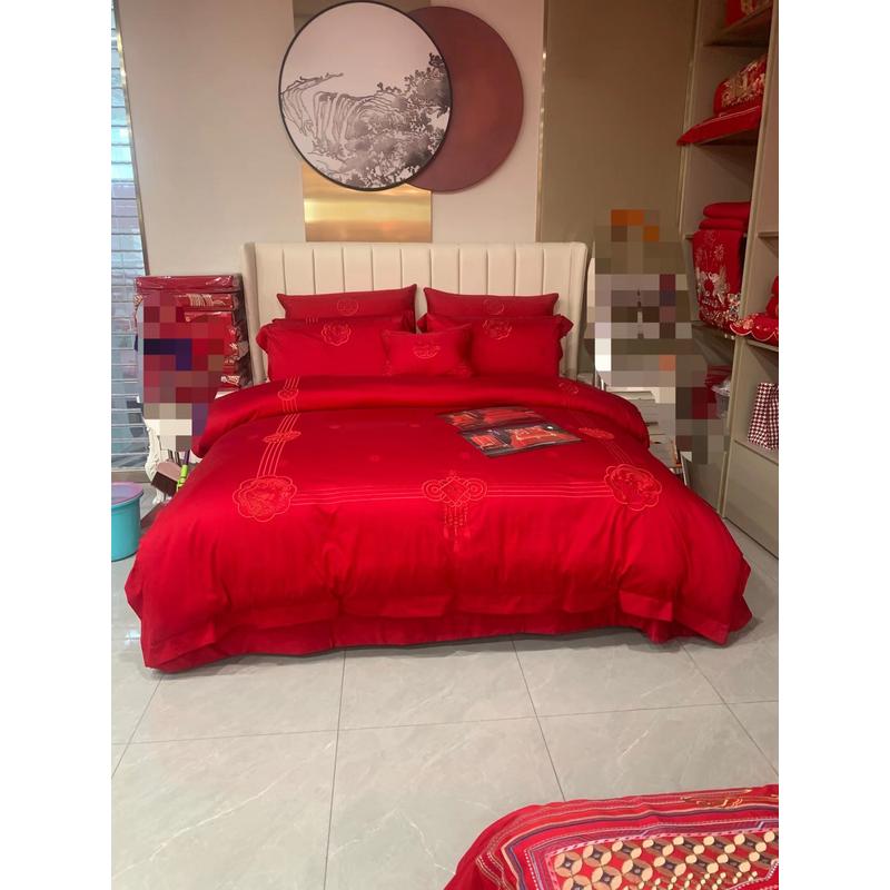 1vpr140s婚房长绒棉婚庆四件套大红色龙凤支喜被子结婚四六十件套