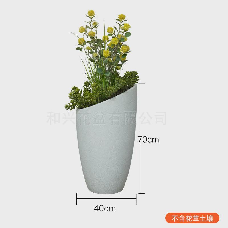 厂家户外简约斜口绿植盆栽室内组合花瓶水泥玻璃钢花盆落地摆件