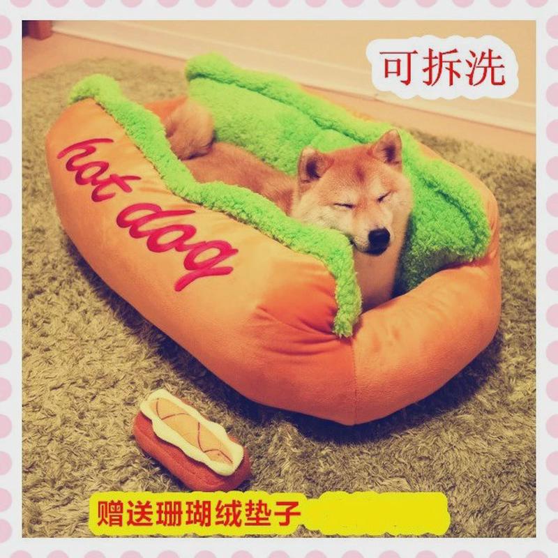 跨境创意日本秋田六千同款hotdog热狗狗窝宠物猫狗窝可拆洗床