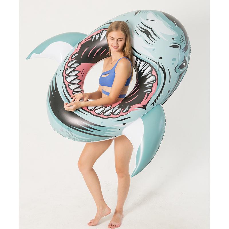 新款成人鲨鱼造型排网红3d逼真浮游泳圈大号水上坐骑拍照摄影道具