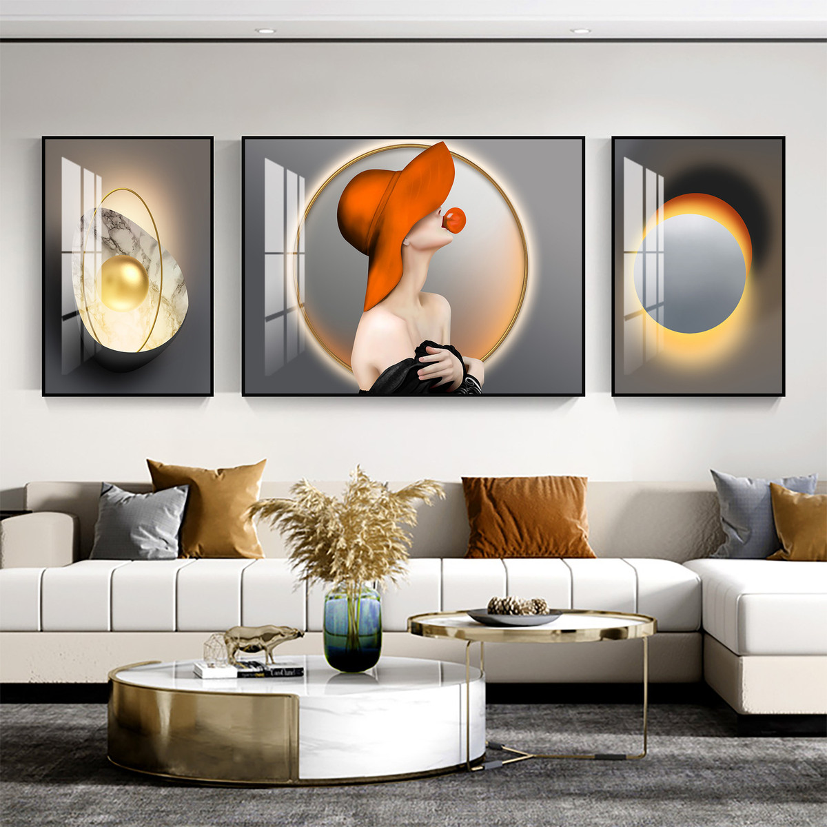 客厅装饰画现代轻奢创意组合人物三联画时尚画沙发背景墙挂画个性