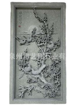 青石苏式园林建筑石浮雕装饰壁画仿古砖与定制结合四合院进门墙